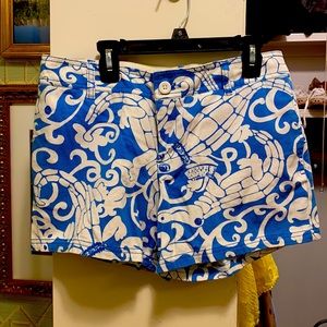 Lilly Pulitzer Blue and White Alligator Print Shorts